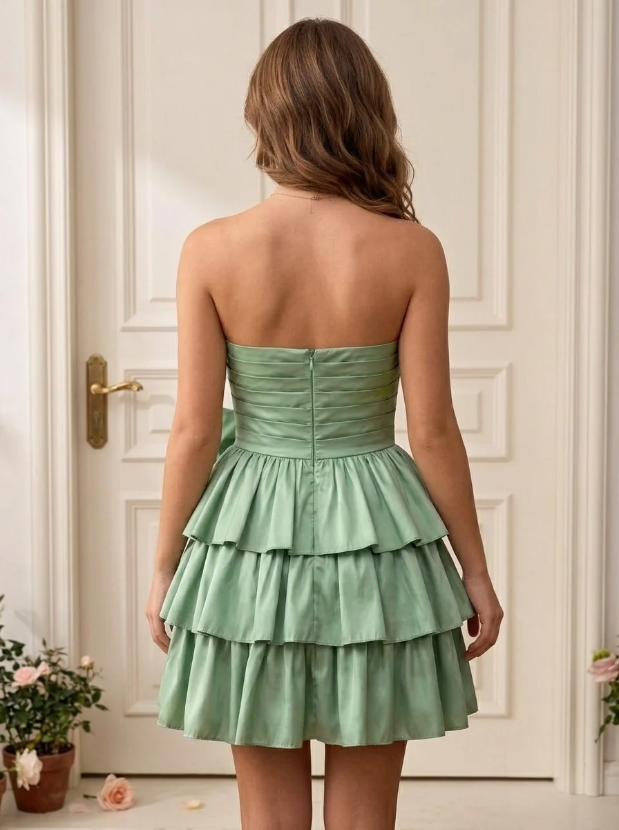 A-Line/Princess Strapless Satin Homecoming Dresses with Bowknot Short/Mini Sleeveless Ruched