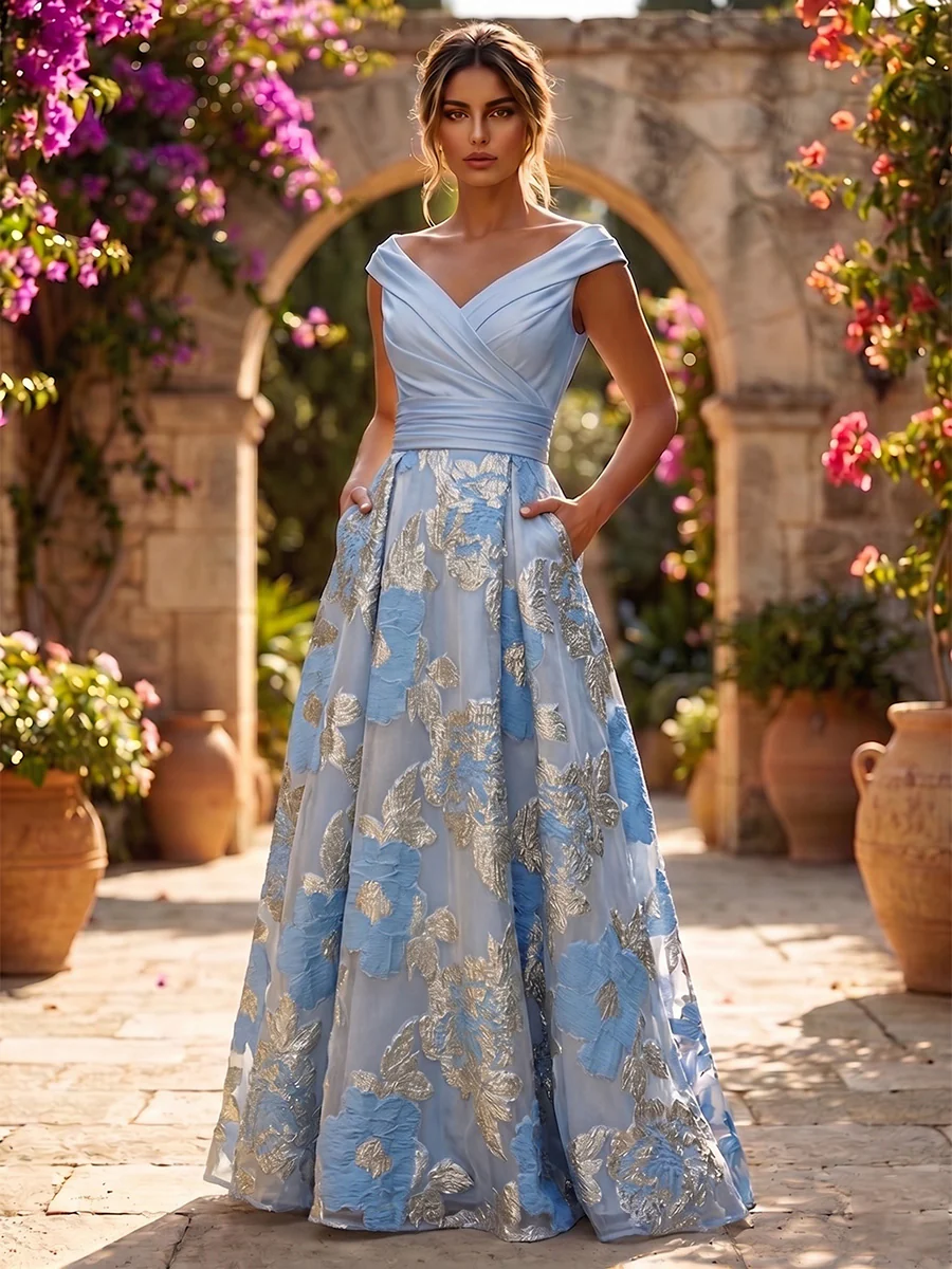 A-Line Floral Sequin Lace Floor-Length Mother of the Bride & Groom Dresses with Ruched Satin Bodice 