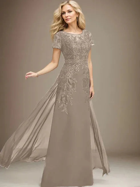 Sheath/Column Scoop Illusion Floor-Length Lace Chiffon Mother of the Bride Dress With Sequins