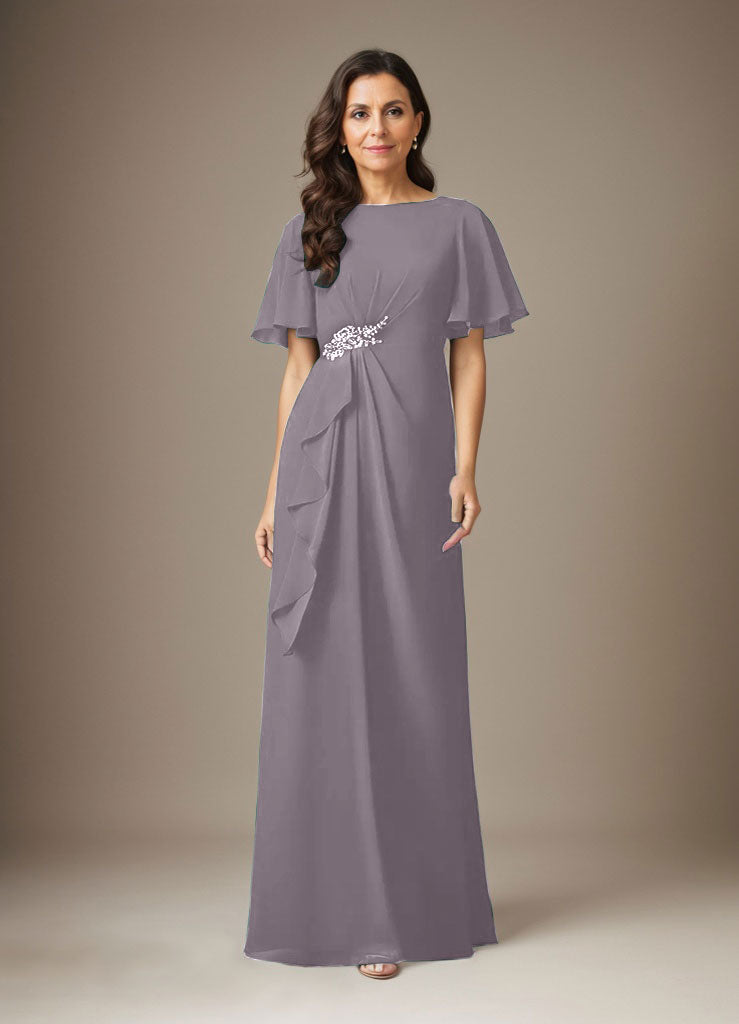 Dark Navy Sheath Beaded Chiffon Dress