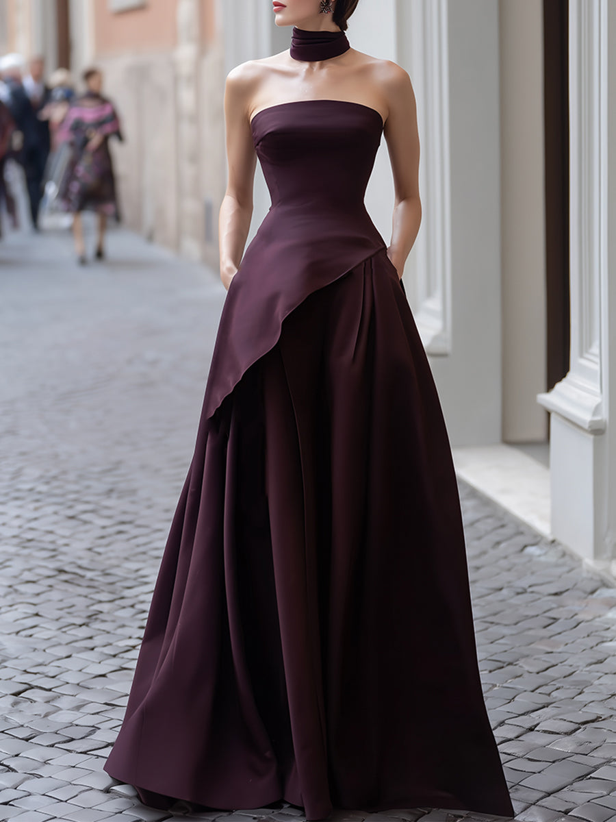 Burgundy Elegant Layered A-Line Evening Gown