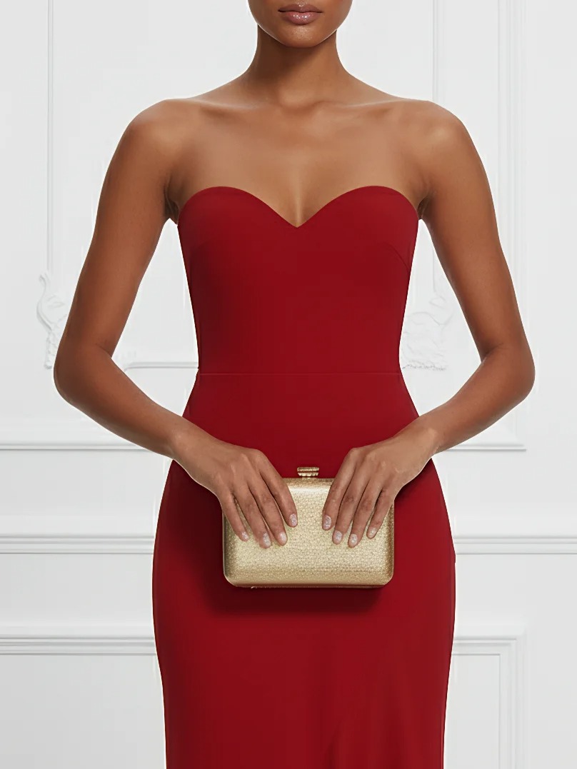 Red Split Joint Classic Strapless Sleeveless Mermaid Gown Dress