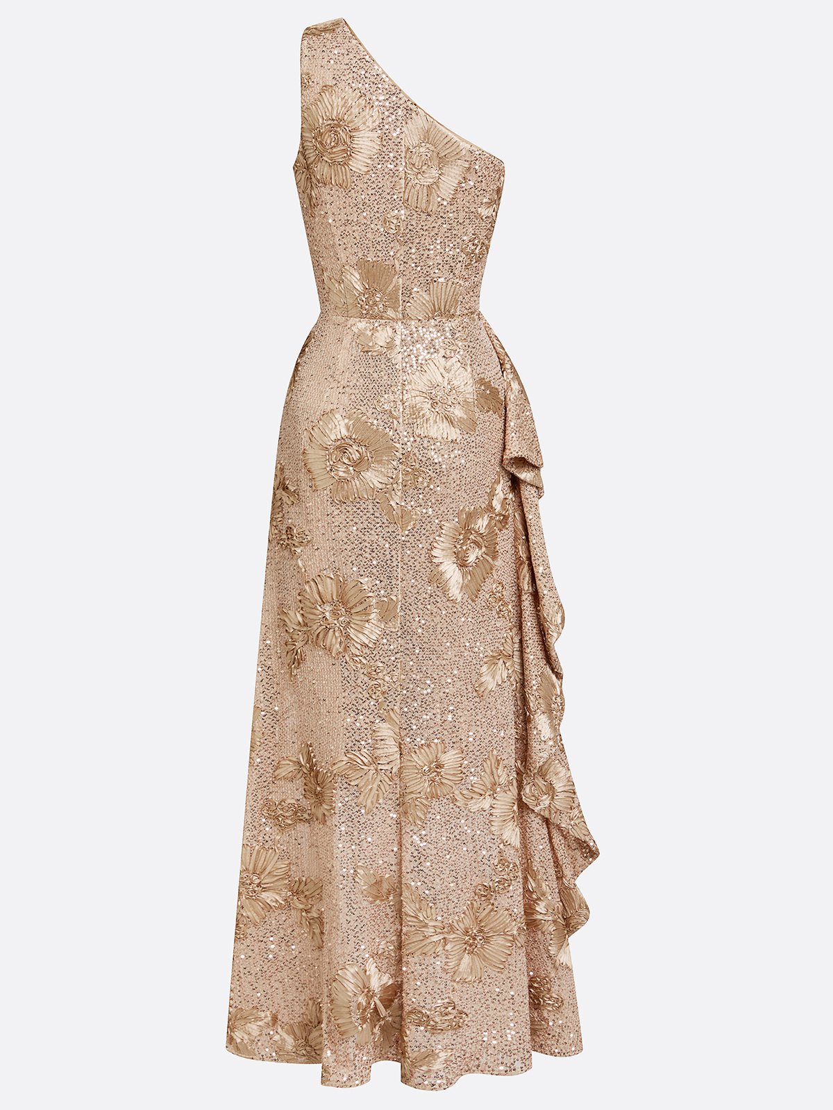 Champagne Jacquard Sequin One Shoulder Sleeveless Mermaid Maxi Dress
