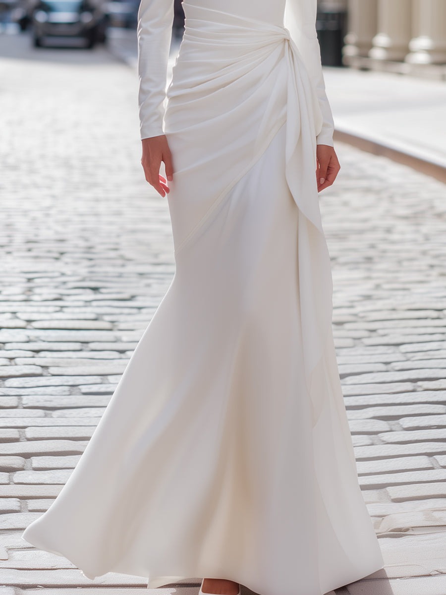 Elegant High-Neck Draped Waist Long Evening Gown