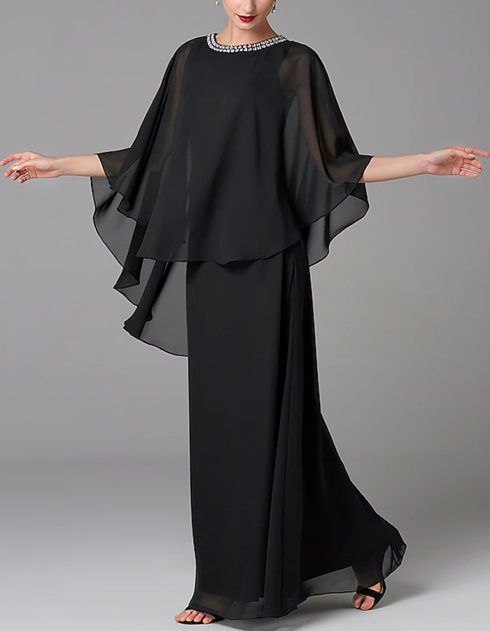 A-line Mother of the Bride Solid Chiffon Maxi Dress