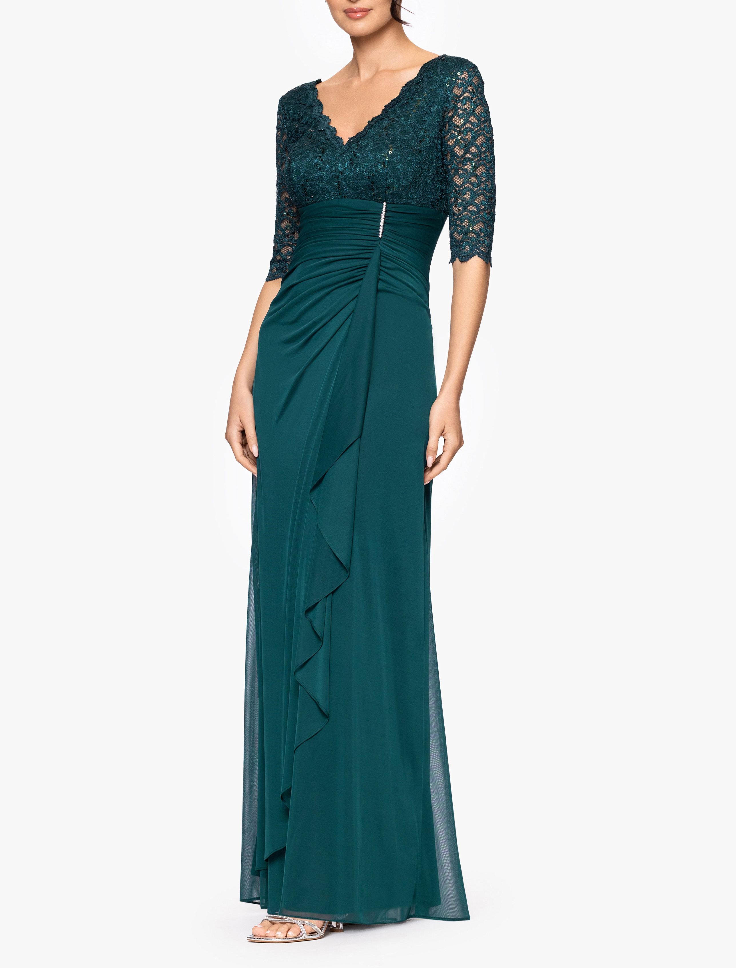 3/4 Sleeve Sheer Matte Jersey Long Dress