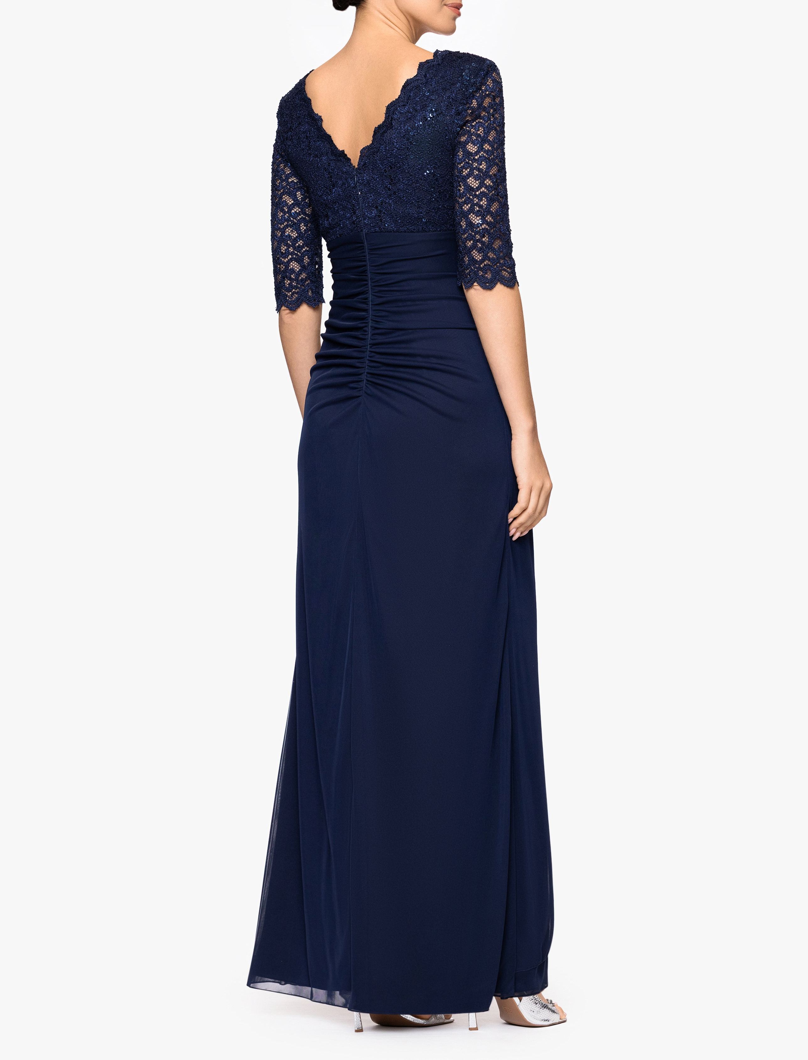 3/4 Sleeve Sheer Matte Jersey Long Dress