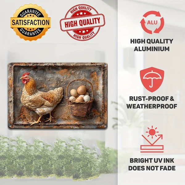 Vintage Chicken & Fresh Eggs Metal Sign