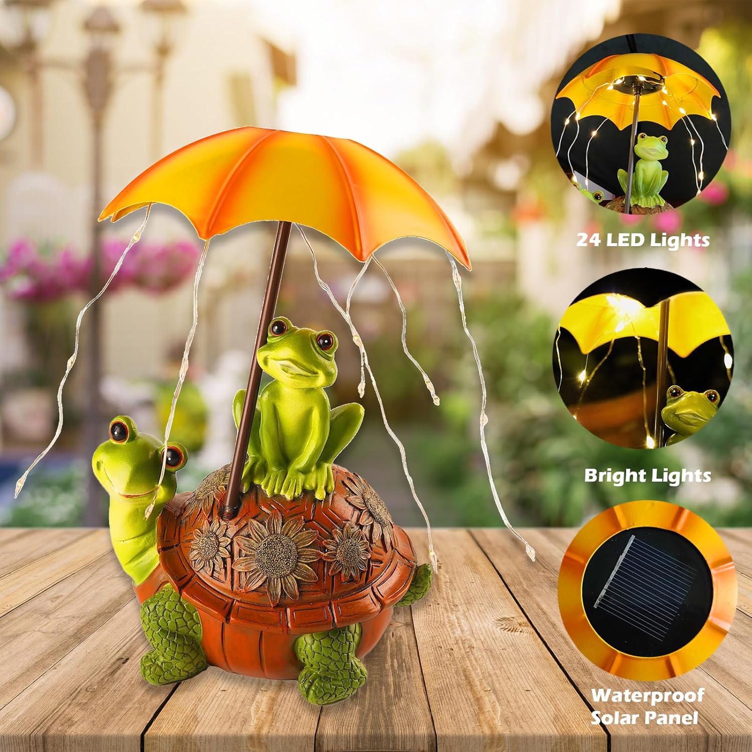 Solar Frog Riding Turtle Garden Outdoor Decor Statue