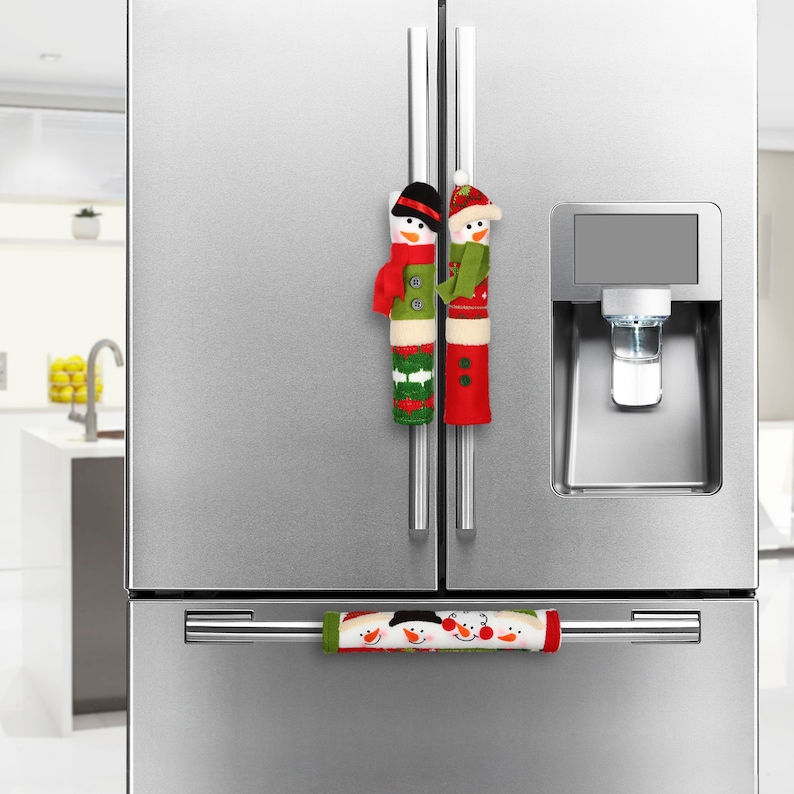 Set of 3 Kitchen Handle Covers | Snowman Christmas Decorations