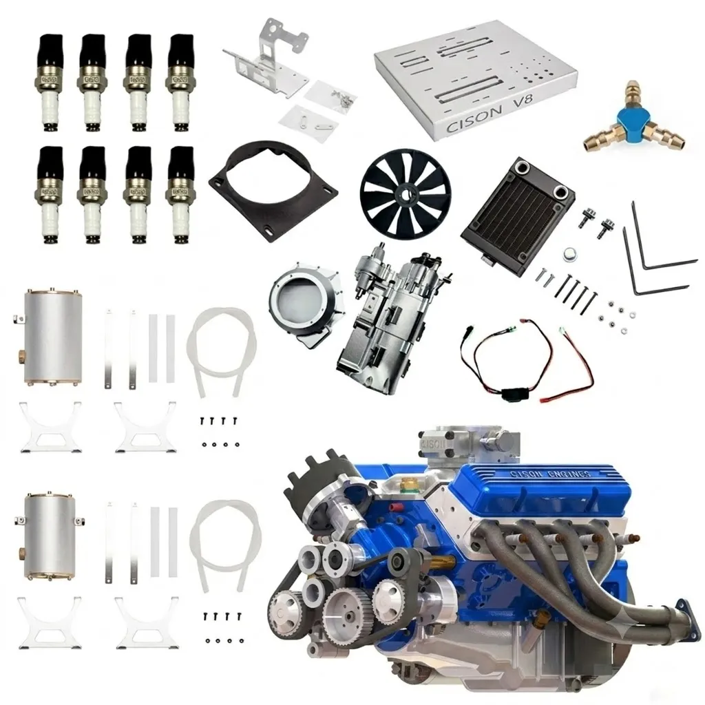 CISON Gasoline OHV V8 Small-block Engine Model Kits 4-Stroke 44cc Water-Cooled 1/6