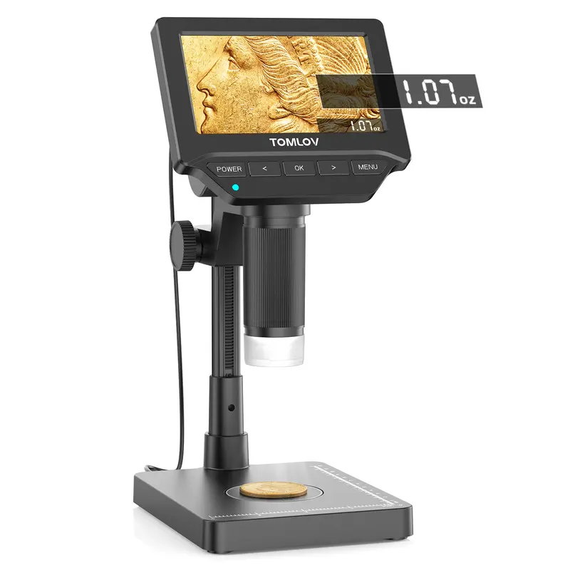 ✨Today's Deal✨TOMLOV DM4W Microscope with Weighing Scale: 4.3" Digital Coin Microscope with Screen, Error Coin Magnifier with Lights, Weight Scale for Collectors, Jeweler, Students, Compatible with Windows/Mac