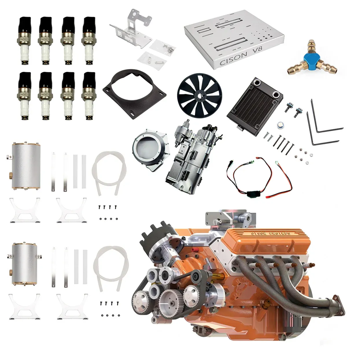 CISON Gasoline OHV V8 Small-block Engine Model Kits 4-Stroke 44cc Water-Cooled 1/6
