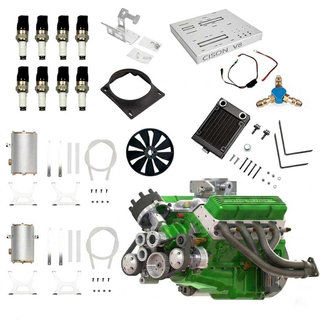 CISON Gasoline OHV V8 Small-block Engine Model Kits 4-Stroke 44cc Water-Cooled 1/6