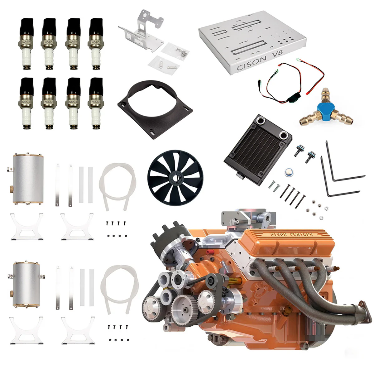 CISON Gasoline OHV V8 Small-block Engine Model Kits 4-Stroke 44cc Water-Cooled 1/6