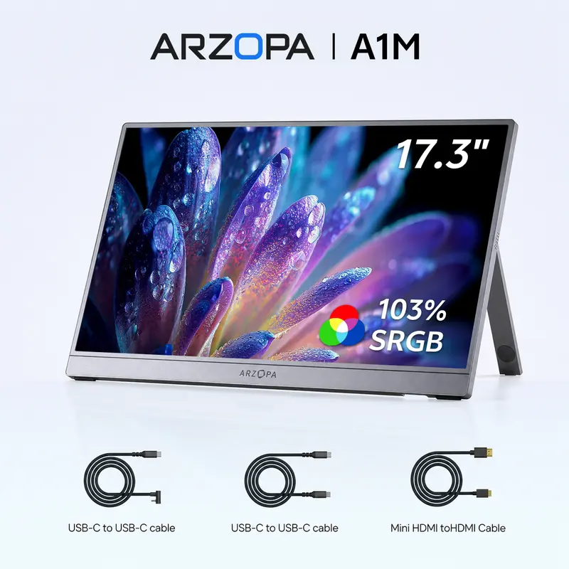 🔥PRICE DROP💻ARZOPA Z1FC 16.1" 144Hz Portable Gaming Monitor, FHD 1080P IPS External Display with Triple-Cable Setup (USB-C & Mini HDMI) for PC, Mac, PS5, Switch🎮