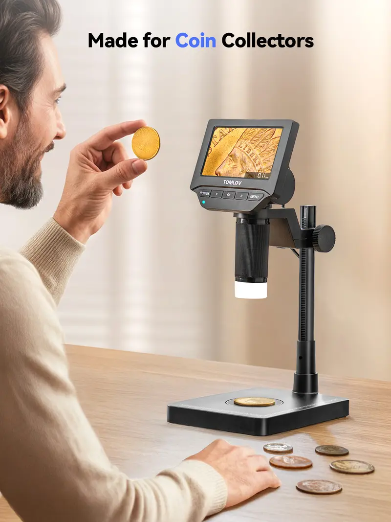 ✨Today's Deal✨TOMLOV DM4W Microscope with Weighing Scale: 4.3" Digital Coin Microscope with Screen, Error Coin Magnifier with Lights, Weight Scale for Collectors, Jeweler, Students, Compatible with Windows/Mac