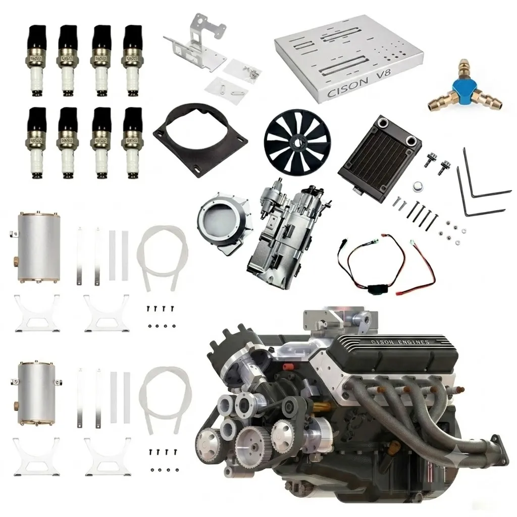 CISON Gasoline OHV V8 Small-block Engine Model Kits 4-Stroke 44cc Water-Cooled 1/6