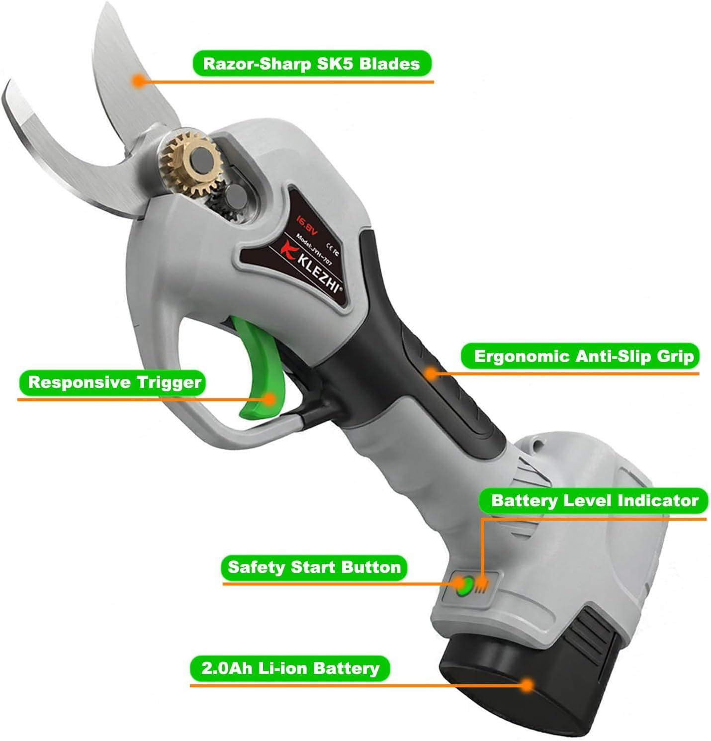 💥Clearance Sale! KLEZHI 16.8V Cordless Electric Pruner w/ Sharp SK5 Blades & Dual 2000mAh Batteries - Buy Now & Save Big