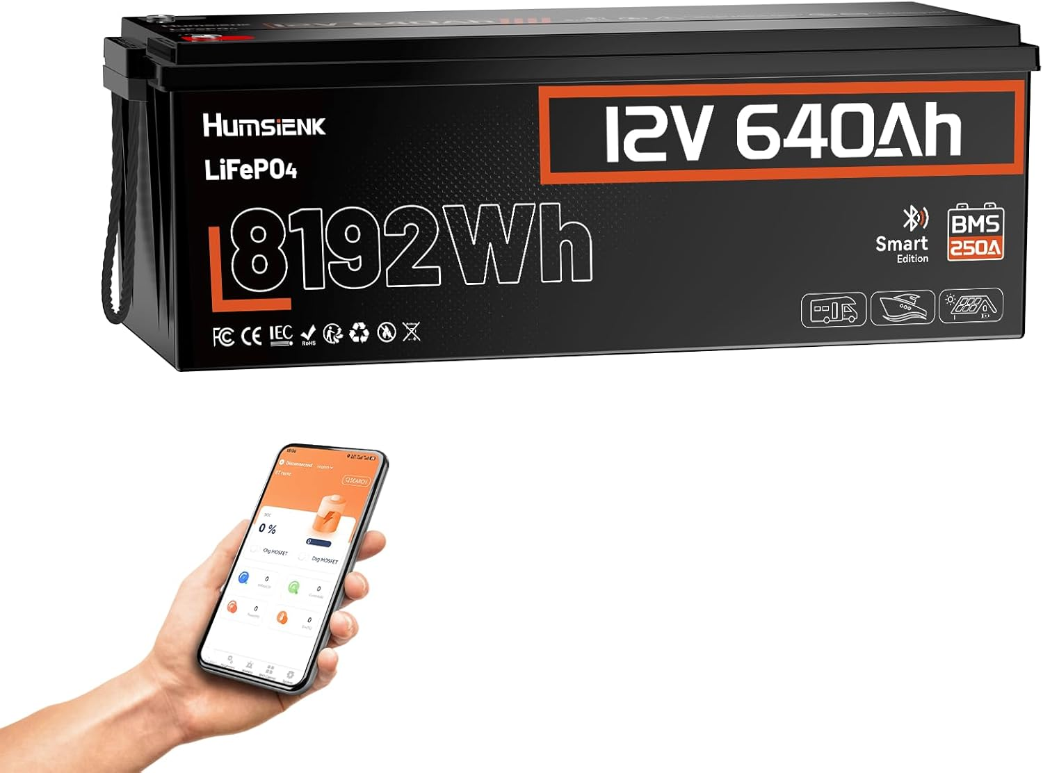 ⏳【Limited Stock】Humsienk 24V 200Ah LiFePO4 Lithium Battery 5120Wh, Built-in 250A BMS Max 6400W Load, Rechargeable Deep Cycle Battery for RV Campers