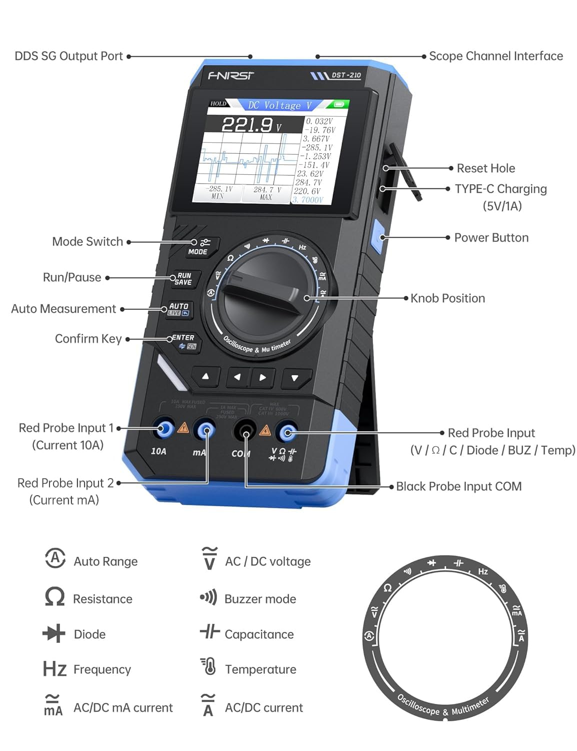 🔥Summer SALE🔥FNIRSI DST-210 Handheld Oscilloscope