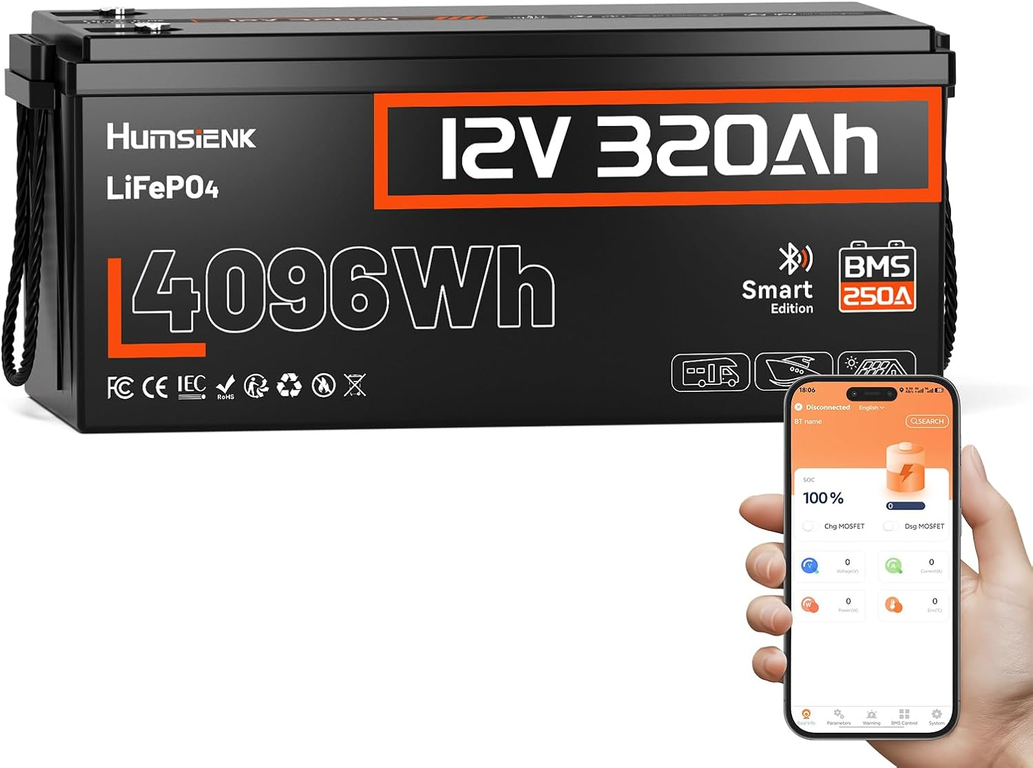 ⏳【Limited Stock】Humsienk 24V 200Ah LiFePO4 Lithium Battery 5120Wh, Built-in 250A BMS Max 6400W Load, Rechargeable Deep Cycle Battery for RV Campers