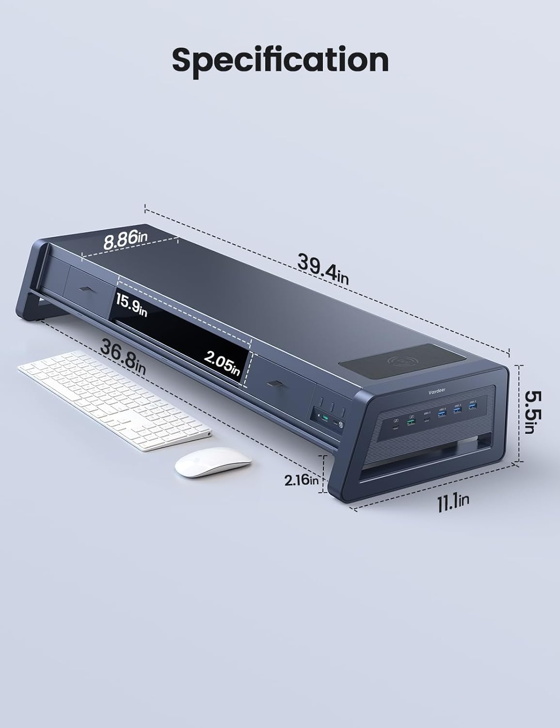 🎁 [Clearance Sale] Dual Monitor Stand Riser with 8 USB Ports & Wireless Charging Pad, All-in-One Computer Monitor Stand with 2 Storage Drawers & LED Backlight