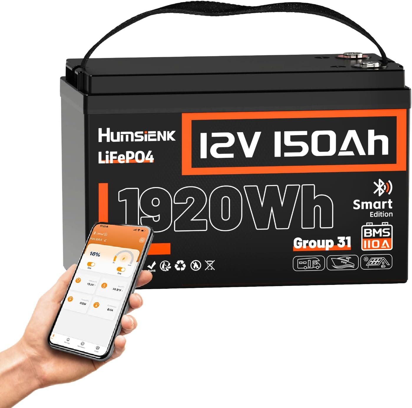 ⏳【Limited Stock】Humsienk 24V 200Ah LiFePO4 Lithium Battery 5120Wh, Built-in 250A BMS Max 6400W Load, Rechargeable Deep Cycle Battery for RV Campers