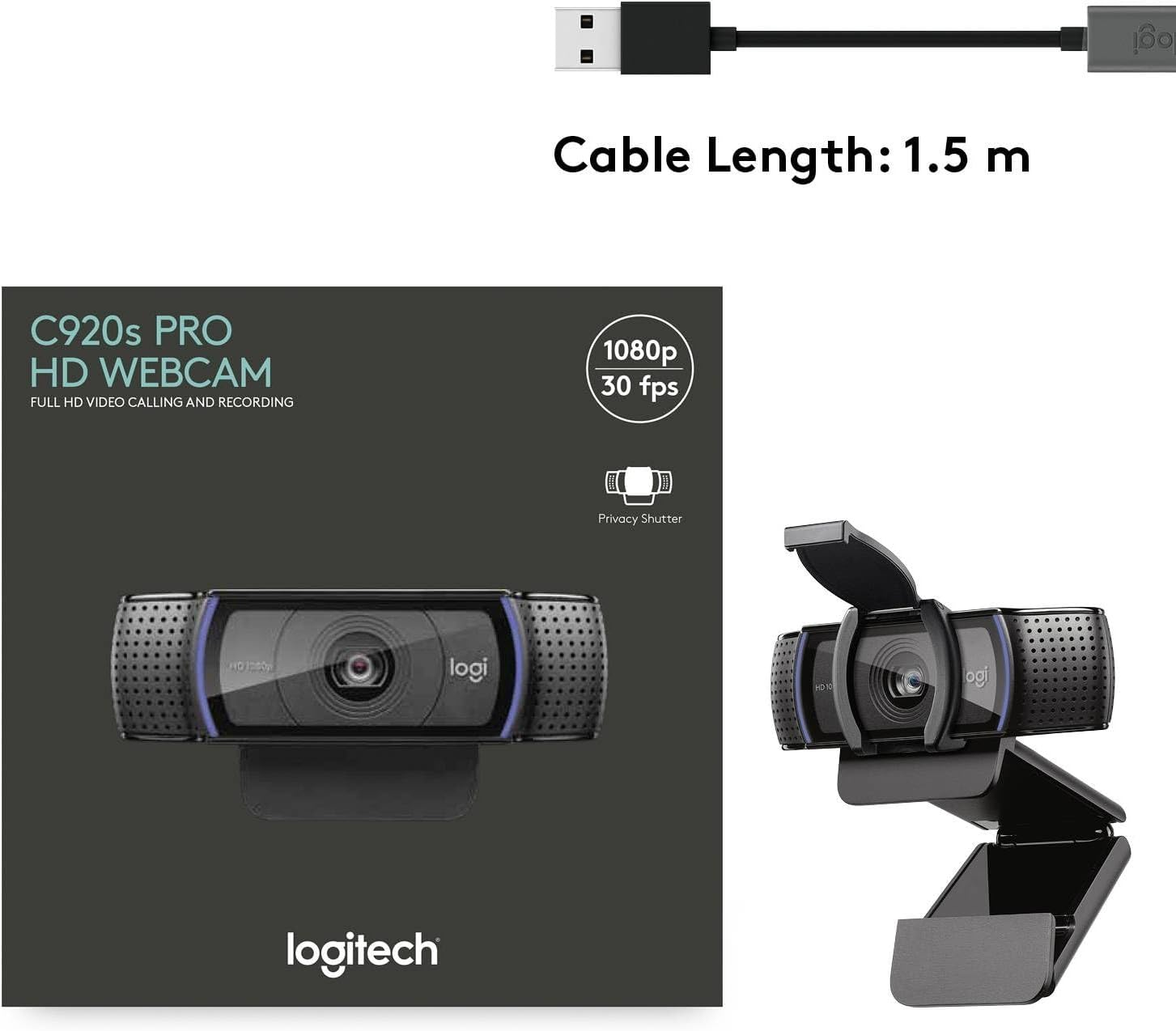 🔥VALUE BUNDLE🔥Logitech HD Pro Web Camera with Privacy Flap – Smart Autofocus Computer Camera for Mac, Windows & Laptop