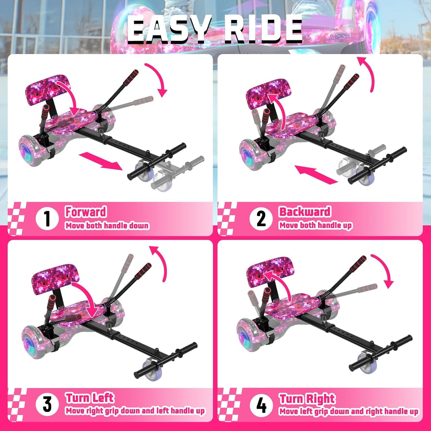 🎁 [HOT SALE] Hoverboard with Seat Attachment Combo for Kids & Adults, 6.5" Self Balancing Scooter with Bluetooth Speaker & Flashing LED Lights🛹