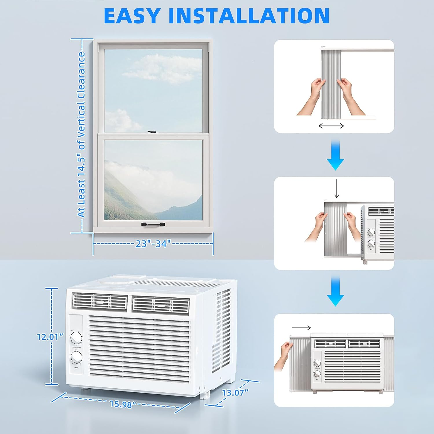 ❄️Limited Time Offer-Antarctic Star 5000 BTU Window Air Conditioner - Quiet Window AC Unit for Small Rooms Up to 150 Sq.Ft, Mechanical Cooling & Fan