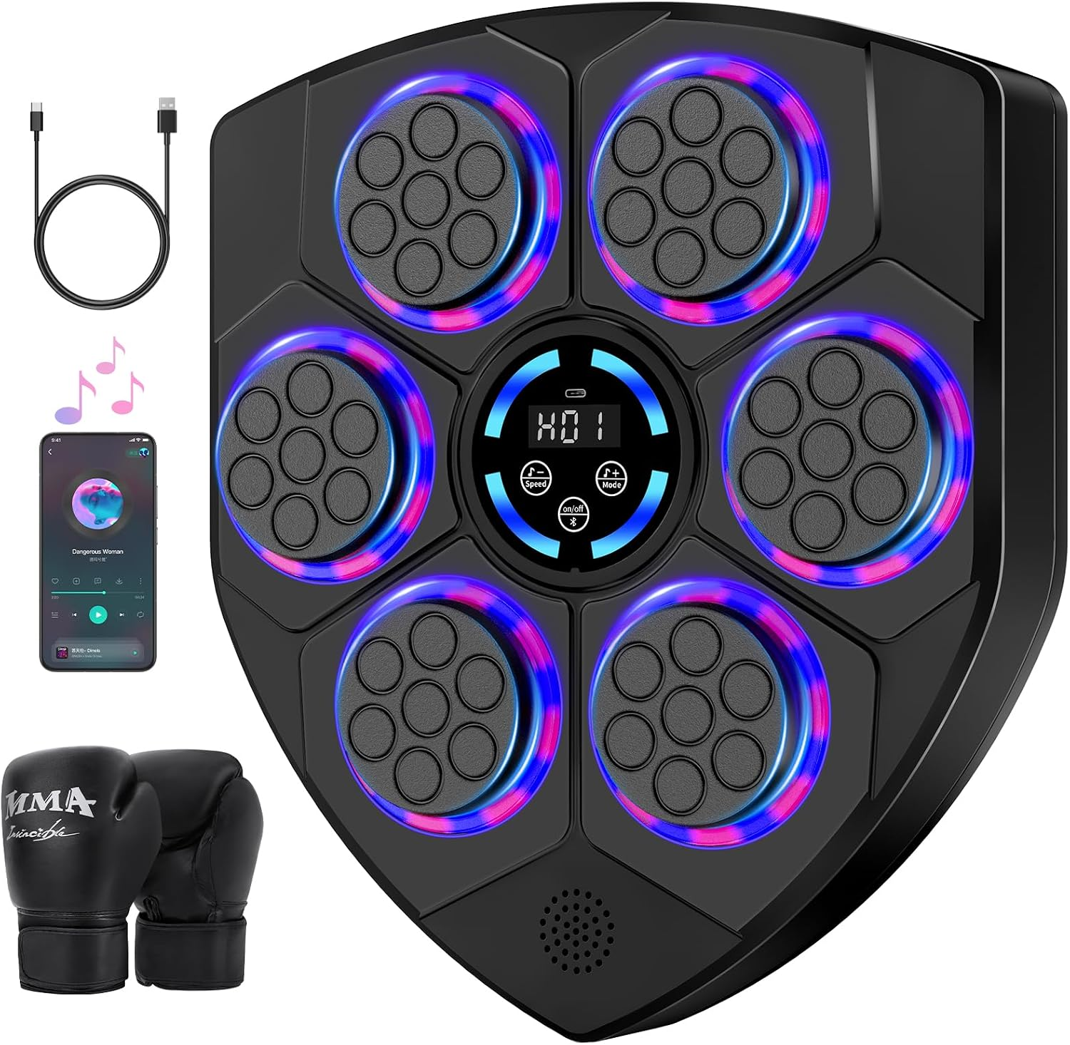 🎵Limited Time Offer🥊TGLLM Music Boxing Machine with Gloves - Smart Wall Mounted Electronic Boxing Target with Bluetooth, 9 Modes & 9 Speeds for Home Workout