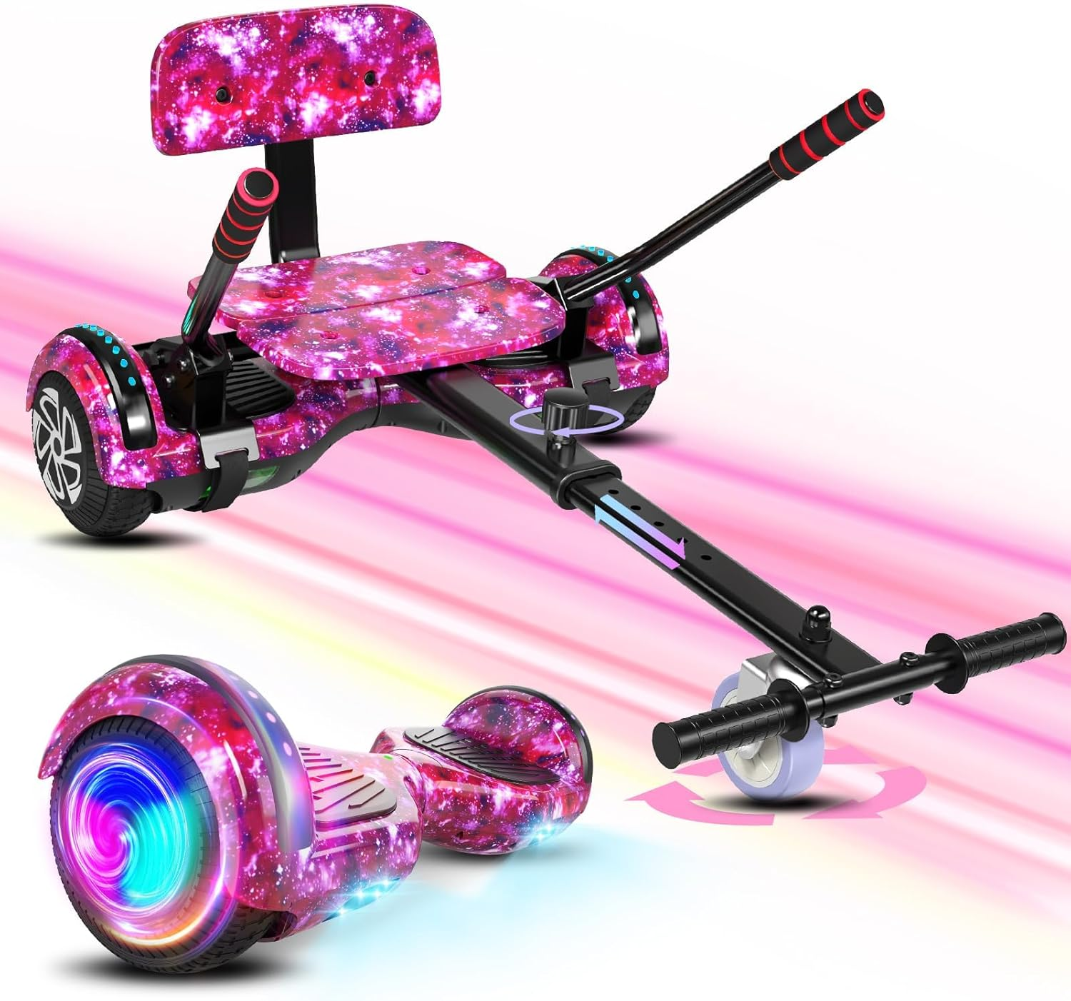 🎁 [HOT SALE] Hoverboard with Seat Attachment Combo for Kids & Adults, 6.5" Self Balancing Scooter with Bluetooth Speaker & Flashing LED Lights🛹