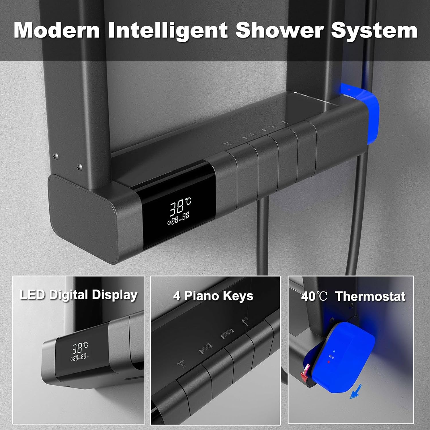 ⚡Limited Time Deal | Smart 6-in-1 Thermostatic Shower Tower Panel Set, LED Temp Display Piano Keys Faucet - Best Price Online
