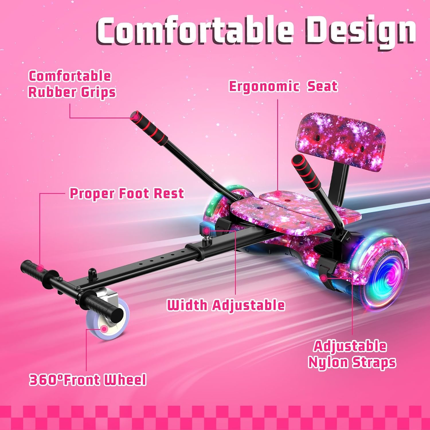 🎁 [HOT SALE] Hoverboard with Seat Attachment Combo for Kids & Adults, 6.5" Self Balancing Scooter with Bluetooth Speaker & Flashing LED Lights🛹