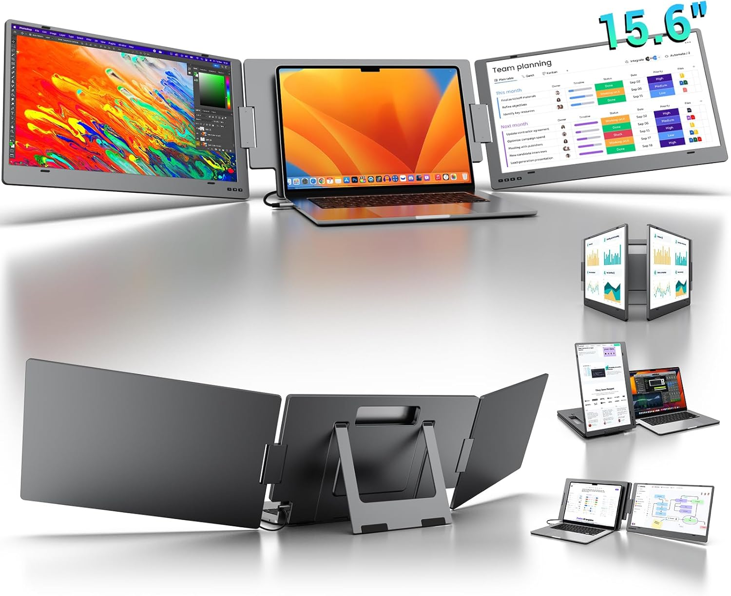 [Limited Stock - Price Drop] 🚀 15.6" Triple Screen Laptop Monitor Extender, FHD 1080P Portable Quad Monitor with 1 USB-C Setup, Auto Rotation Display for 12-17.3" Laptops