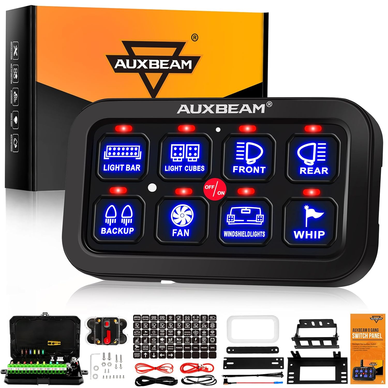 🛠️ [CAR UPGRADE DEAL] Auxbeam BA80 8 Gang Switch Pod, Intelligent Under-Hood Relay Control Box System with Backlight Dimmable Touch Panel for Off-Road Lighting 🚨