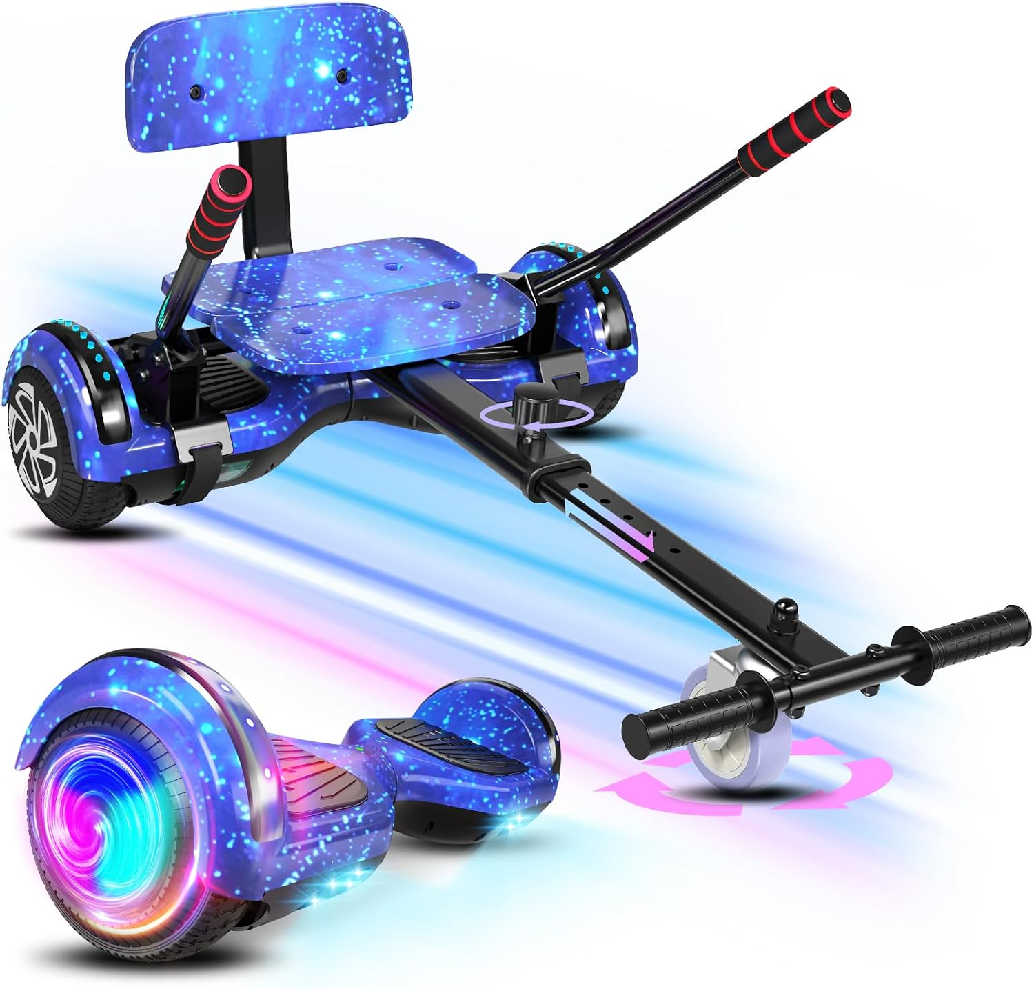 🎁 [HOT SALE] Hoverboard with Seat Attachment Combo for Kids & Adults, 6.5" Self Balancing Scooter with Bluetooth Speaker & Flashing LED Lights🛹