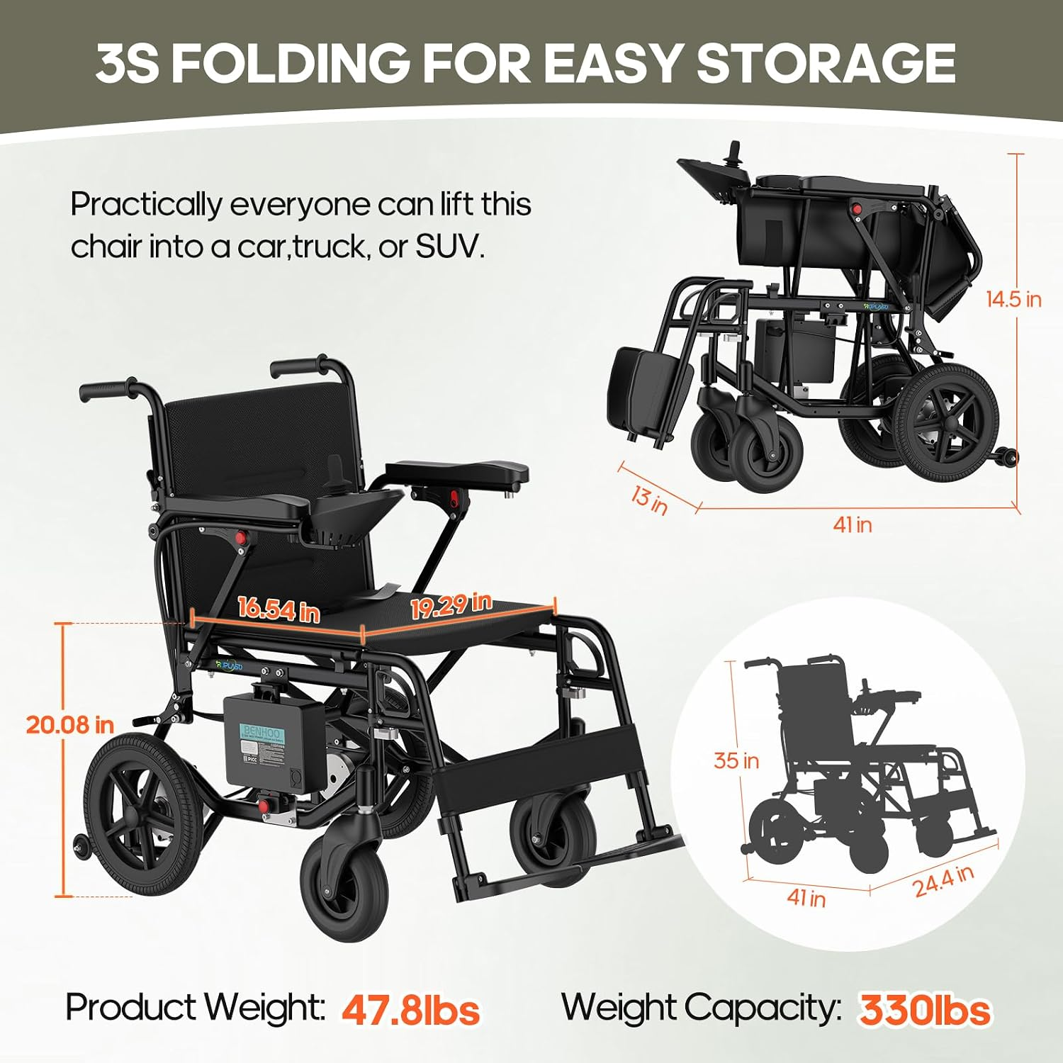 💥 [Flash Sale] Carbon Fiber Pattern Electric Wheelchair for Adults, Foldable Motorized Wheelchair 15 Miles Range, 286 lbs Heavy Duty Capacity