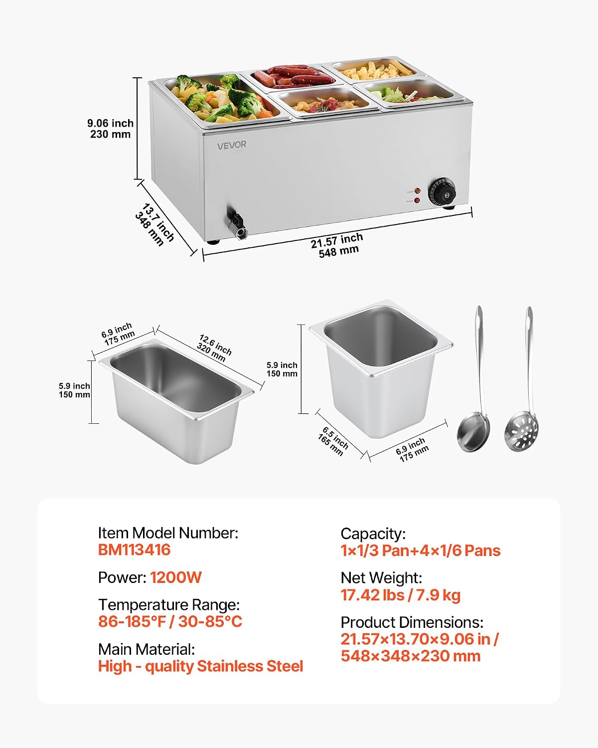 💥Special Offers⚡Commercial Food Warmer — 1500W Stainless Steel Steam Table with Lid 🍲