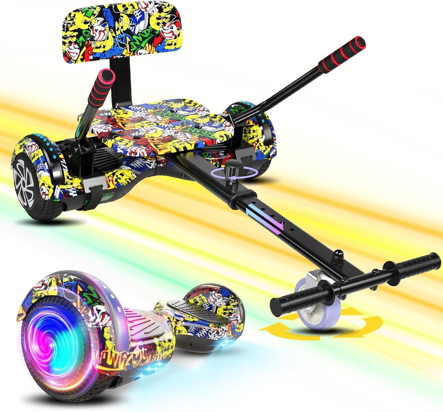 🎁 [HOT SALE] Hoverboard with Seat Attachment Combo for Kids & Adults, 6.5" Self Balancing Scooter with Bluetooth Speaker & Flashing LED Lights🛹