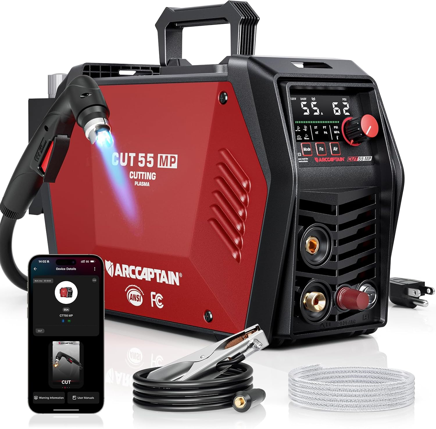 🔥【Best Seller】ARCCAPTAIN iControl CUT55 Pro Plasma Cutter Machine, 55 Amp Non-Touch Pilot Arc 120V/240V, Smart APP & LED Display