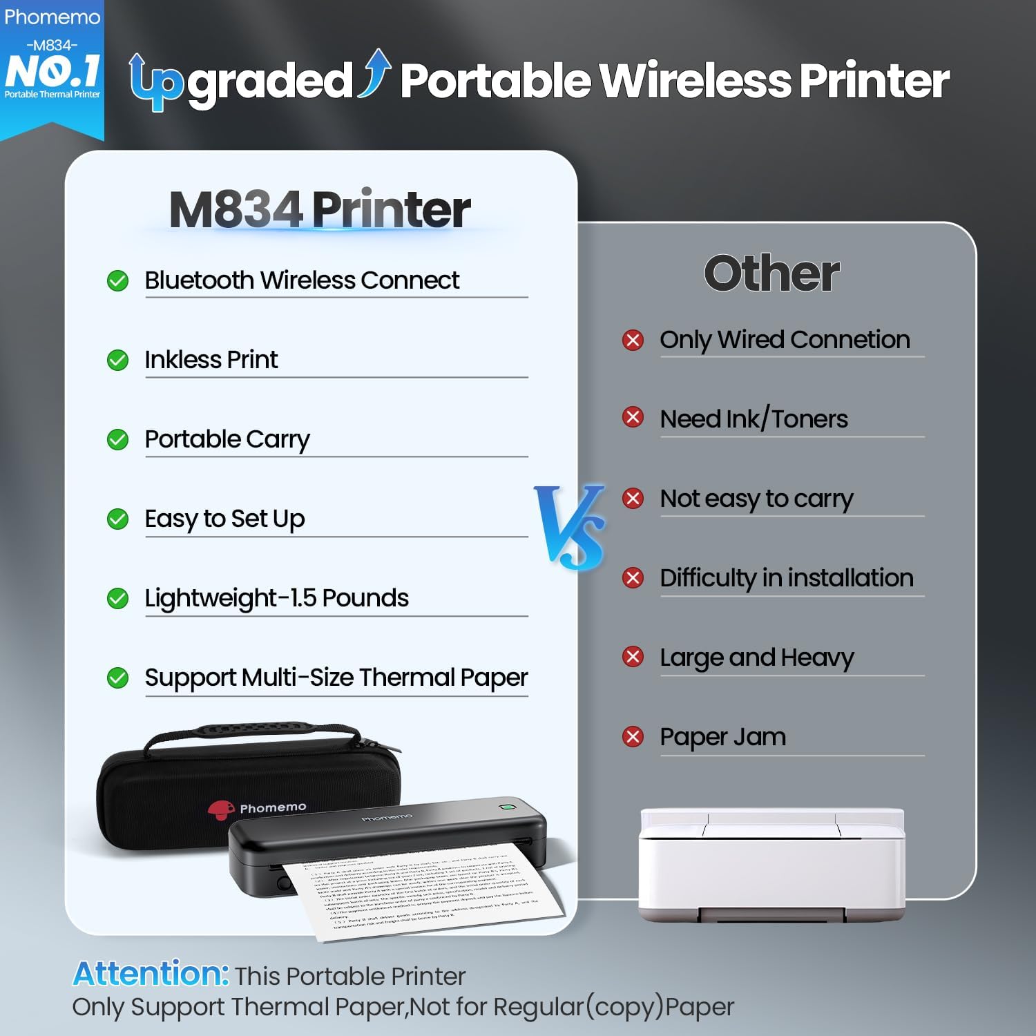 ONLY $35💥Buy 1 Get 1 Free🛒M834 Bluetooth Thermal Printer – Compatible with Android, iOS, and laptops.