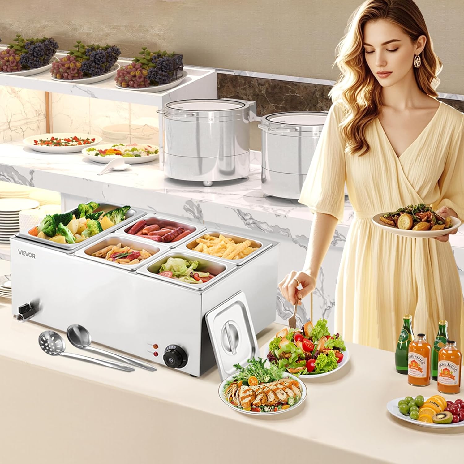 💥Special Offers⚡Commercial Food Warmer — 1500W Stainless Steel Steam Table with Lid 🍲