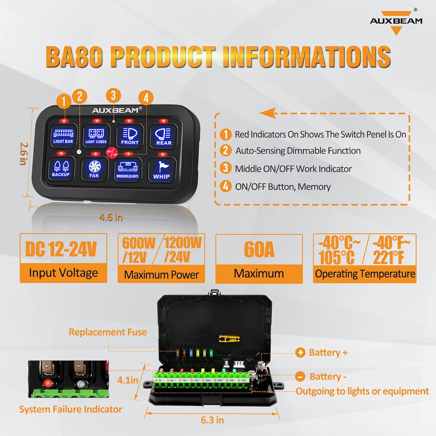🛠️ [CAR UPGRADE DEAL] Auxbeam BA80 8 Gang Switch Pod, Intelligent Under-Hood Relay Control Box System with Backlight Dimmable Touch Panel for Off-Road Lighting 🚨