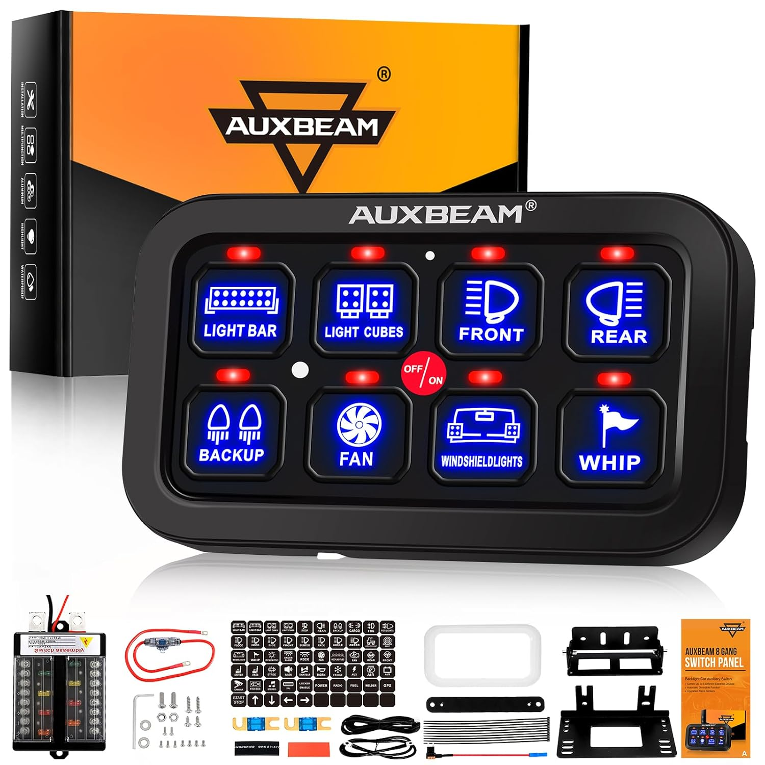 🛠️ [CAR UPGRADE DEAL] Auxbeam BA80 8 Gang Switch Pod, Intelligent Under-Hood Relay Control Box System with Backlight Dimmable Touch Panel for Off-Road Lighting 🚨