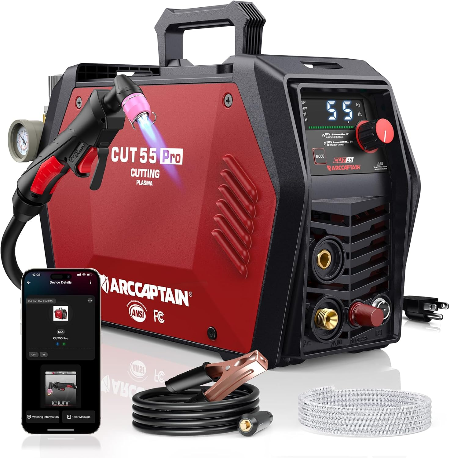 🔥【Best Seller】ARCCAPTAIN iControl CUT55 Pro Plasma Cutter Machine, 55 Amp Non-Touch Pilot Arc 120V/240V, Smart APP & LED Display