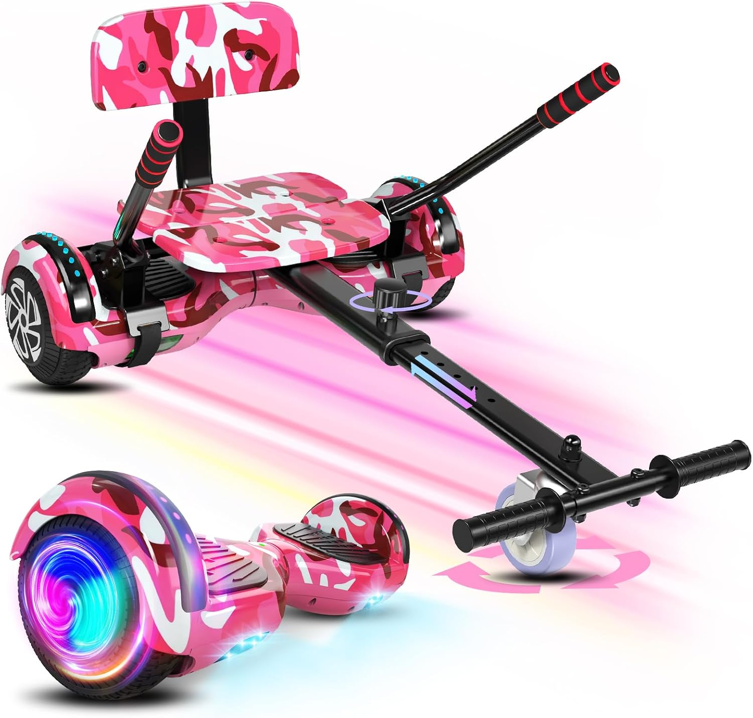 🎁 [HOT SALE] Hoverboard with Seat Attachment Combo for Kids & Adults, 6.5" Self Balancing Scooter with Bluetooth Speaker & Flashing LED Lights🛹
