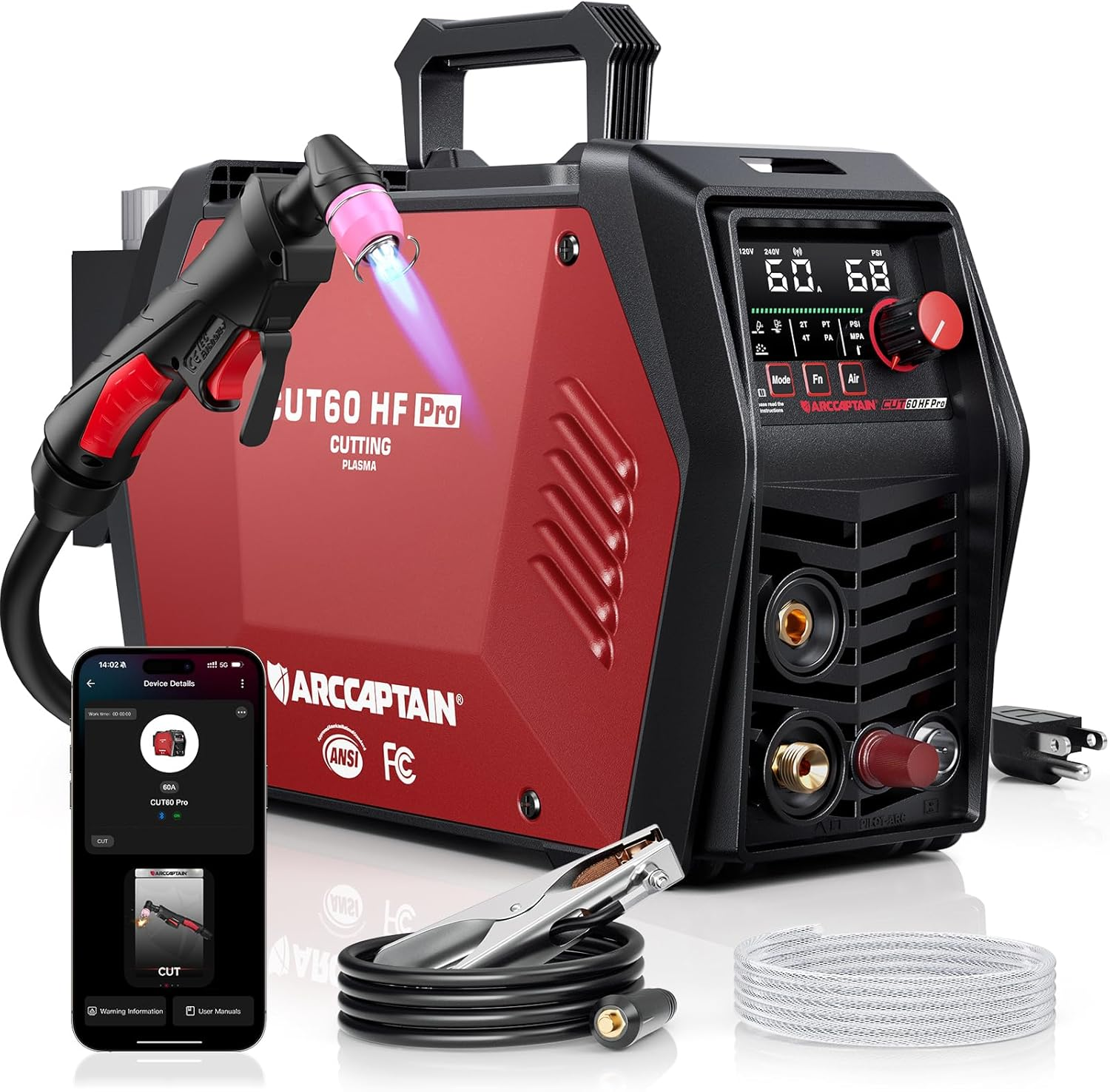 🔥【Best Seller】ARCCAPTAIN iControl CUT55 Pro Plasma Cutter Machine, 55 Amp Non-Touch Pilot Arc 120V/240V, Smart APP & LED Display