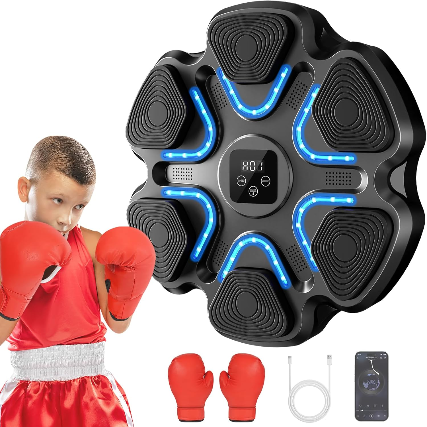 🎵Limited Time Offer🥊TGLLM Music Boxing Machine with Gloves - Smart Wall Mounted Electronic Boxing Target with Bluetooth, 9 Modes & 9 Speeds for Home Workout